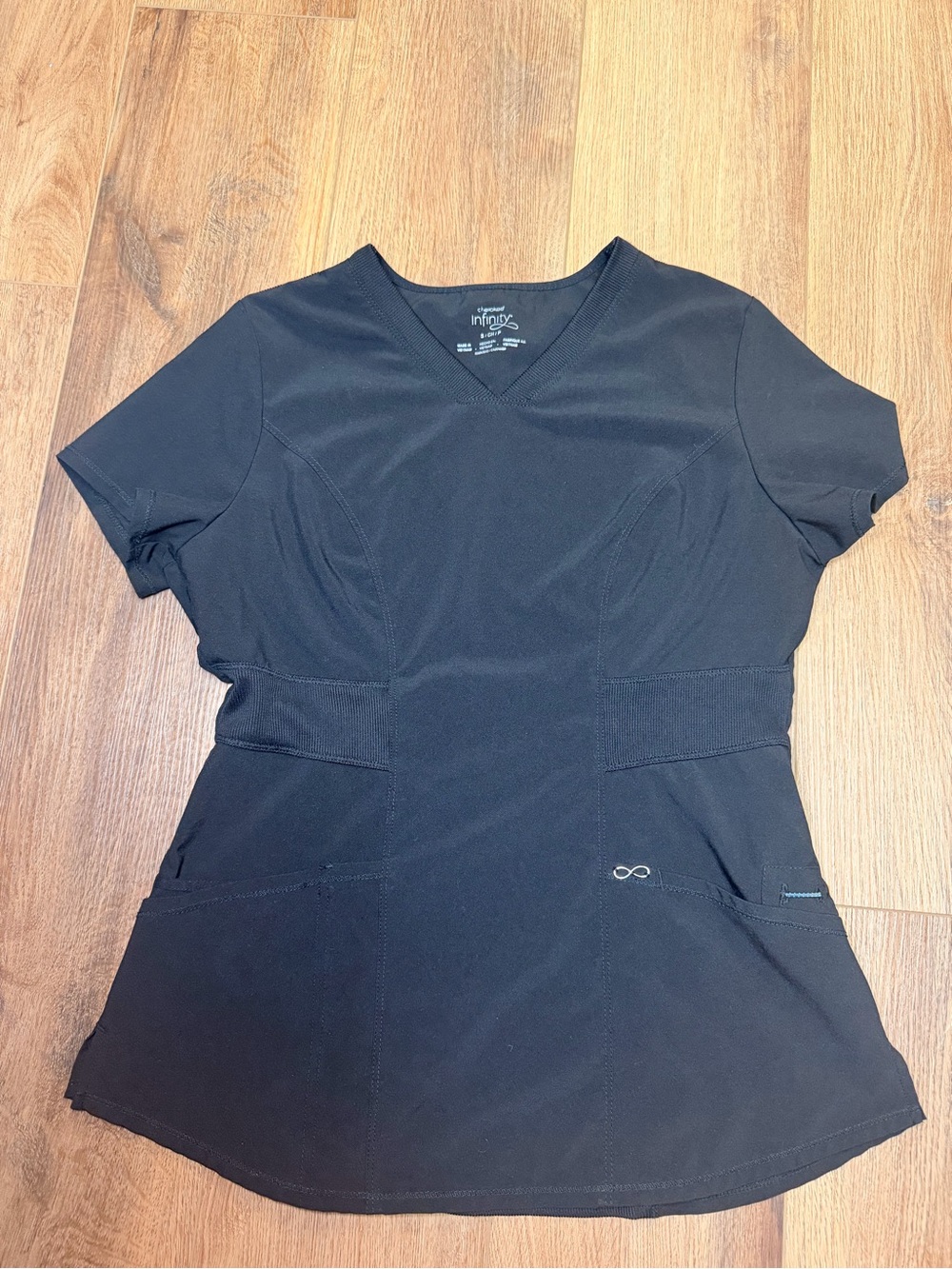 Cherokee Infinity Women’s Small Black Scrub Top Stretch V-neck Medical Uniform - Picture 8 of 10